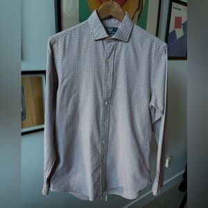 Polo Ralph Lauren Dress Shirt Spread Collar Pink/Brown/White Check M Classic Fit